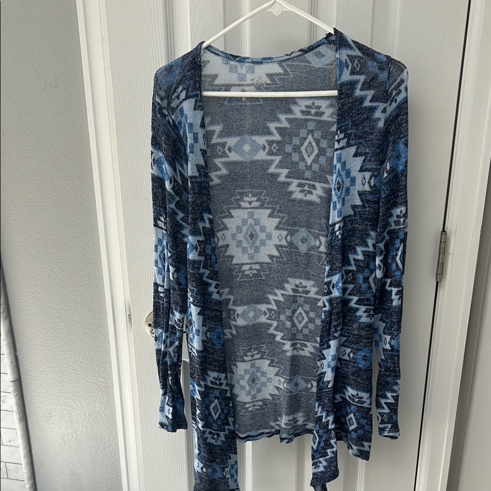 Justice Blue and Gray Geometric Cardigan